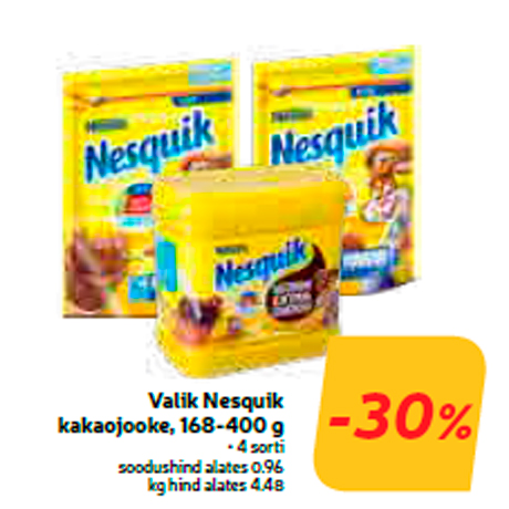 Valik Nesquik kakaojooke, 168-400 g  -30%
