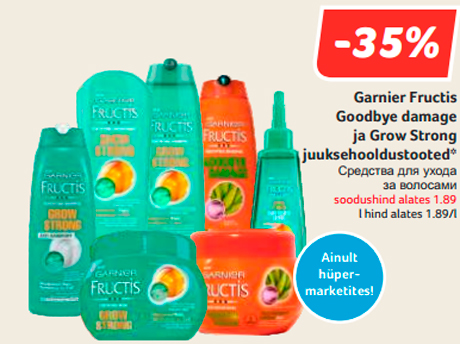 Garnier Fructis Goodbye damage ja Grow Strong juuksehooldustooted*  -35%