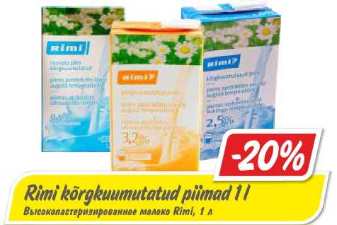 Rimi kõrgkuumutatud piimad 1 l  -20%