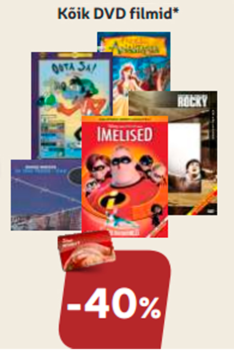 Kõik DVD filmid*  -40%