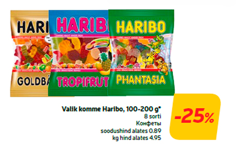 Valik komme Haribo, 100-200 g*  -25%