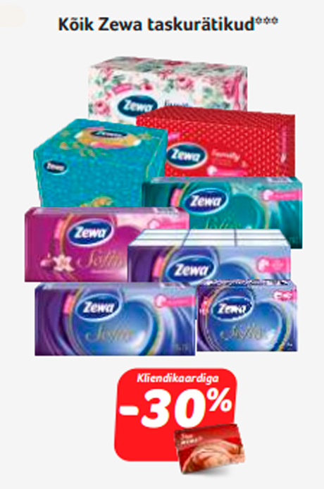 Kõik Zewa taskurätikud***  -30%