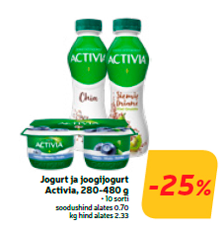 Jogurt ja joogijogurt Activia, 280-480 g  -25%
