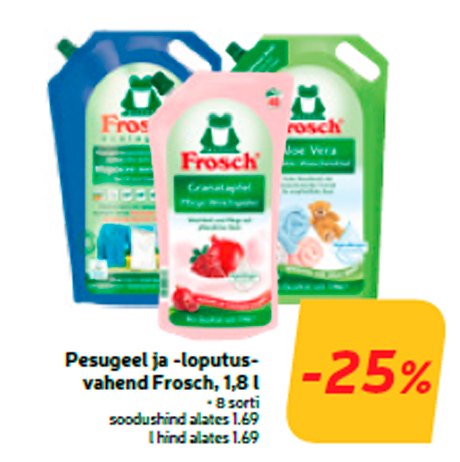 Pesugeel ja -loputusvahend Frosch, 1,8 l  -25%
