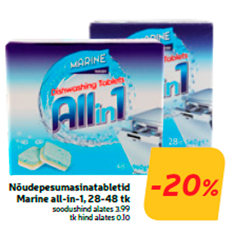 Nõudepesumasinatabletid Marine all-in-1, 28-48 tk  -20%