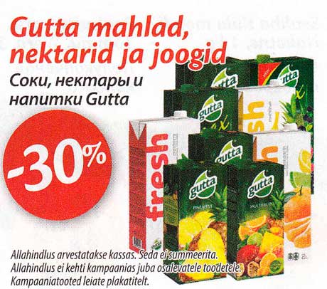 Gutta mahlad, nektarid ja joogid  -30%