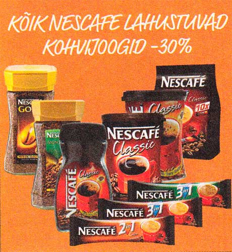 KÕIK NESCAFE LAHUSTUVAD KOHVIJOOGID  -30%