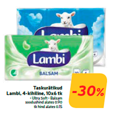  Taskurätikud Lambi, 4-kihiline, 10x6 tk  -30%
