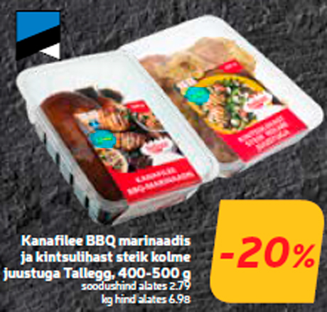 Kanafilee BBQ marinaadis ja kintsulihast steik kolme juustuga Tallegg, 400-500 g  -20%