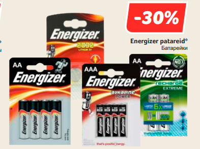 Energizer patareid*  -30%