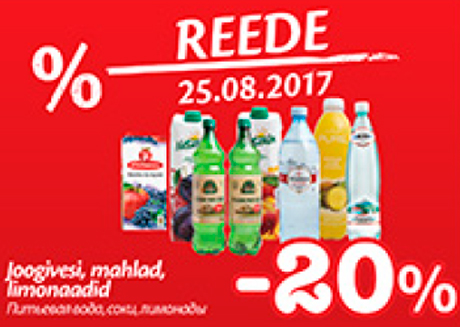 Joogivesi, mahlad, limonaadid  -20%