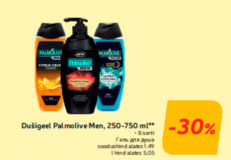 Dušigeel Palmolive Men, 250-750 ml**  -30%