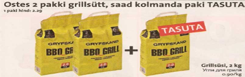 2 pakki grillsütt,saad kolmanda paki TASUTA