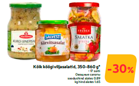 Kõik köögiviljasalatid, 350-860 g* -30%