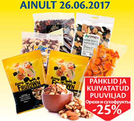 PÄHKLID JA KUIVATATUD PUUVILJAD  -25%