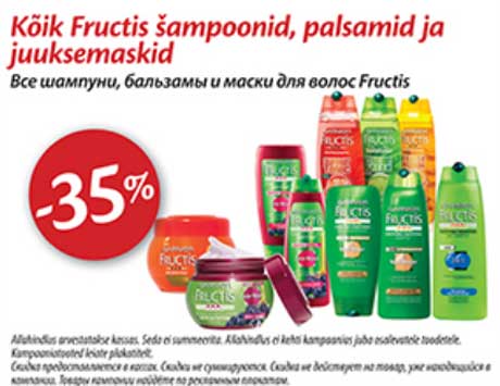 Kõik Fructis šampoonid, palsamid ja juuksemaskid -35%