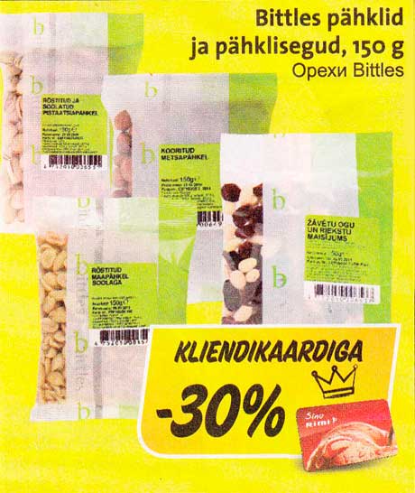 Bittles pähklid ja pähklisegud, 150 g  -30%