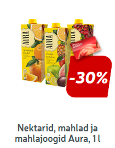 Nektarid, mahlad ja mahlajoogid Aura, 1 l  -30%