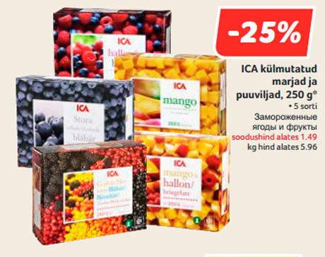 ICA külmutatud marjad ja puuviljad, 250 g*  -25%