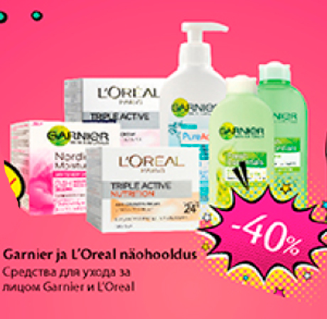 Garnier ja L´Oreal näohooldus  -40%