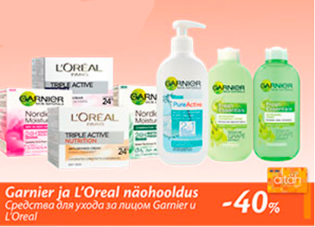 Garnier ja L´Oreal näohooldus  -40%