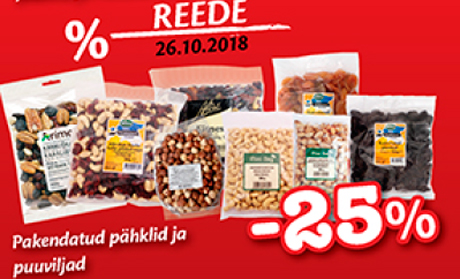 Pakendatud pähklid ja puuviljad  -25%