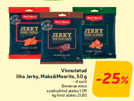 Vinnutatud liha Jerky, Maks&Moorits, 50 g -25%