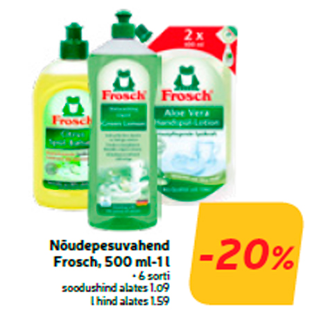 Nõudepesuvahend Frosch, 500 ml-1  -20%