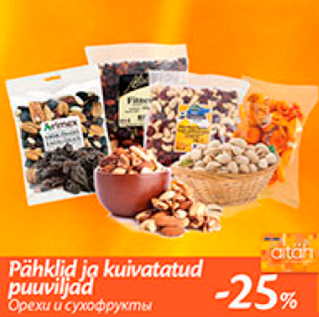 Pähklid ja kuivatatud puuviljad  -25%