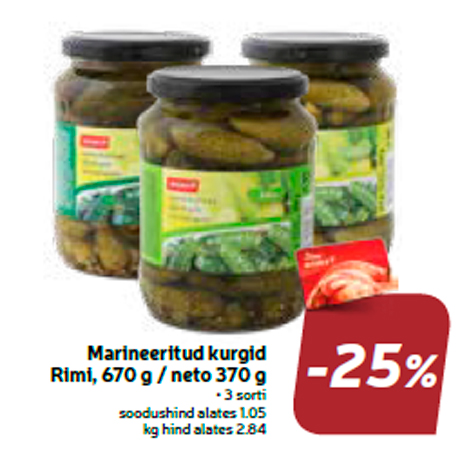 Marineeritud kurgid Rimi, 670 g / neto 370 g  -25%
