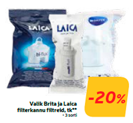 Valik Brita ja Laica filterkannu filtreid, tk**  -20%
