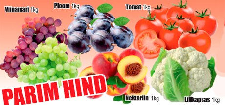 Viinamari, 1 kg; Ploom, 1 kg; Tomat, 1 kg; Nektariin, 1 kg; Lillkapsas, 1 kg -PARIM HIND