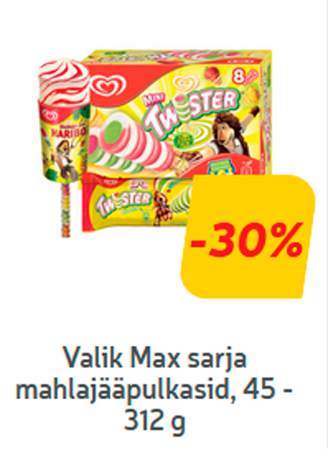 Valik Max sarja mahlajääpulkasid, 45 - 312 g*  -30%