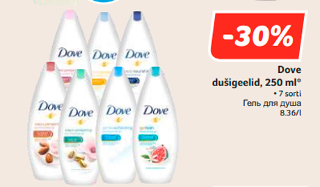 Dove dušigeelid, 250 ml*  -30%