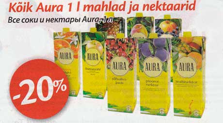 Kõik Aura 1 l mahlad ja nektaarid  -20%