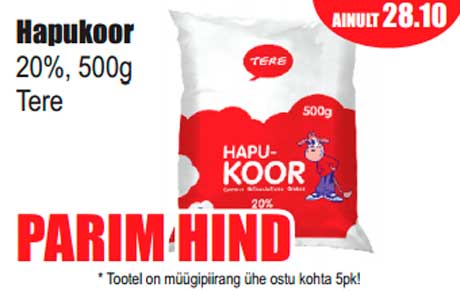 Hapukoor 20%, 500g Tere - PARIM HIND
