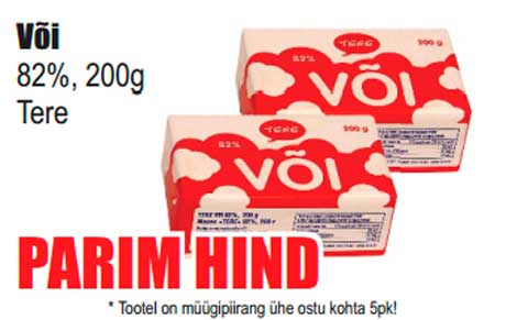 Või 82%, 200g Tere - PARIM HIND
