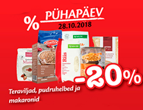 Teraviljad, pudruhelbed ja makaronid  -20%