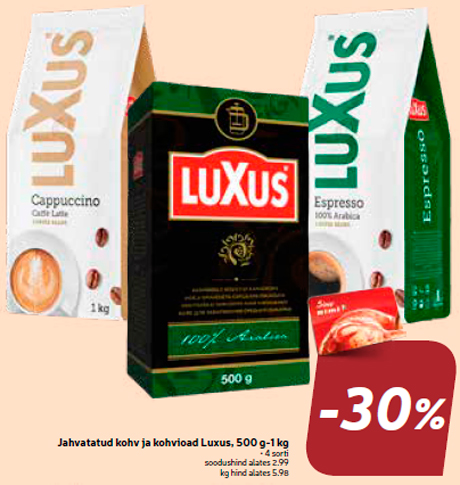 Jahvatatud kohv ja kohvioad Luxus, 500 g-1 kg  -30%
