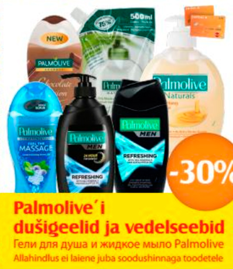 Palmolive´i dušigeelid ja vedelseebid  -30%