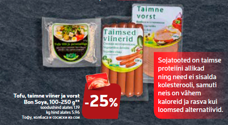 Tofu, taimne viiner ja vorst Bon Soya, 100-250 g**  -25%