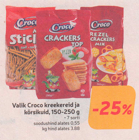 Valik Croco kreekereid ja kõrsikuid, 150-250 g  -25%
