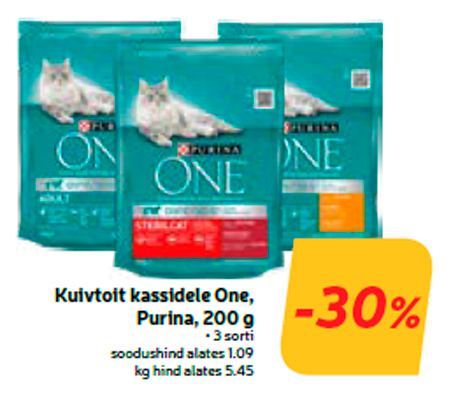 Kuivtoit kassidele One, Purina, 200 g  -30%
