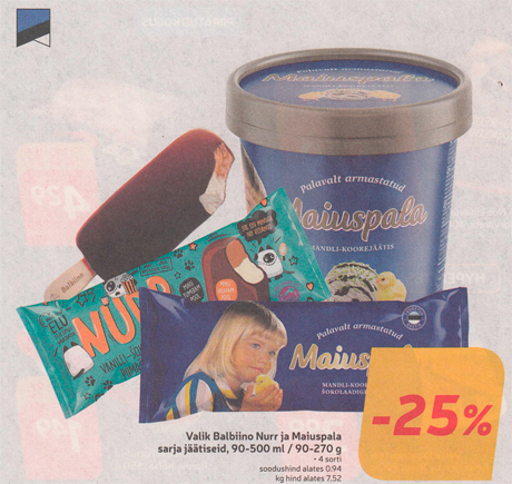 Valik Balbiino Nurr ja Maiuspala sarja jäätiseid, 90-500 ml / 90-270 g  -25%
