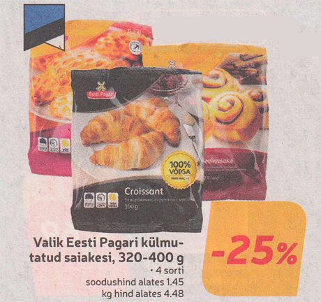 Valik Eesti Pagari külmutatud saiakesi, 320-400 g  -25%
