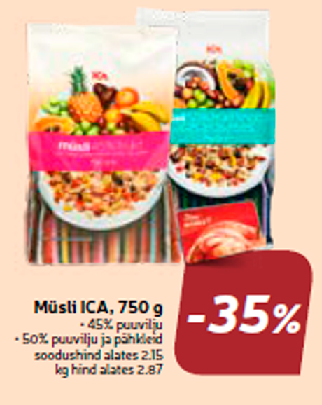 Müsli ICA, 750 g -35%