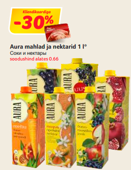 Aura mahlad ja nektarid 1 l*  -30%