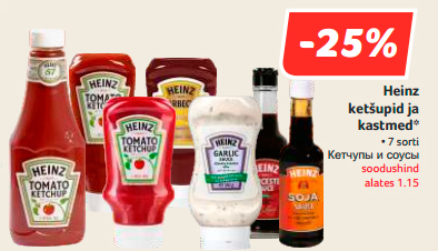 Heinz ketšupid ja kastmed*  -25%