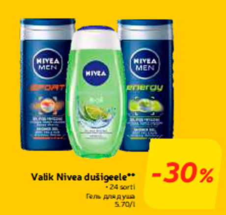 Valik Nivea dušigeele**  -30%