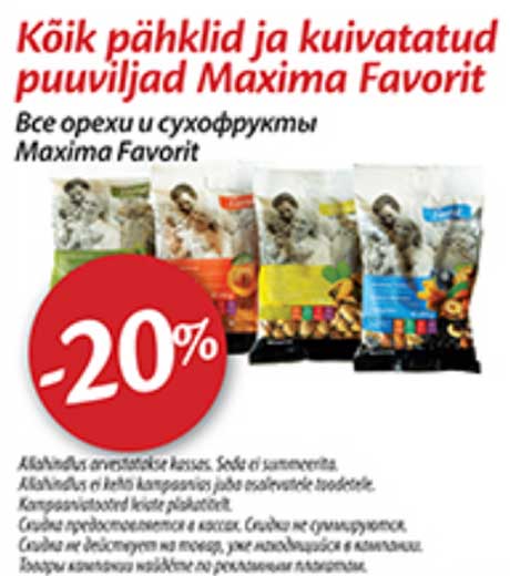 Kõik pähklid ja kuivatatud puuviljad Maxima Favorit -20%